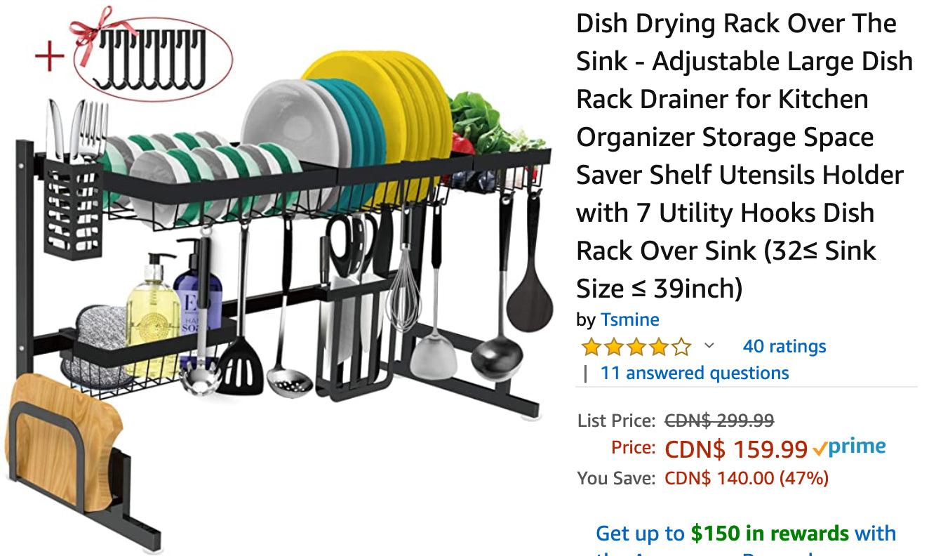Amazon Canada Deals: Save 47% on Dish Drying Rack Over The Sink + 40% on Conair 3Q Brushless Motor Dryer + 44% on Mirror Dash Cam + More Offers