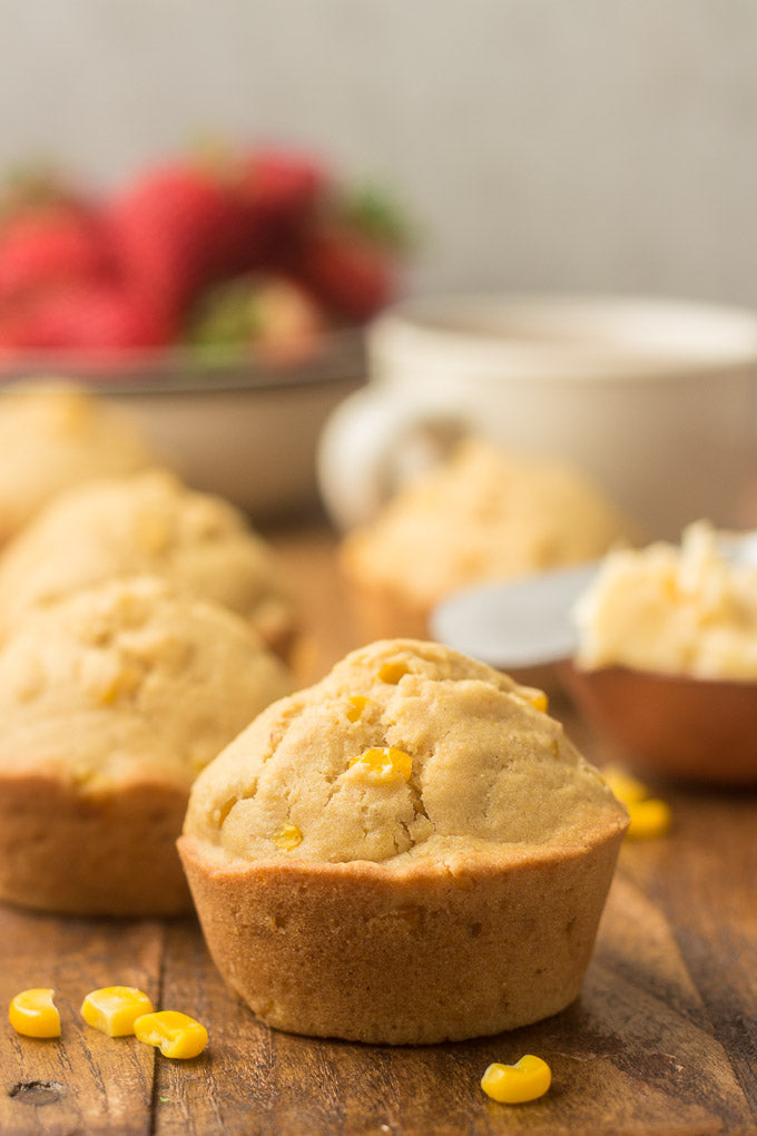 These vegan corn muffins are tender, crumbly, and slightly sweet! Super easy to make and perfect with a big bowl of soup or chili.