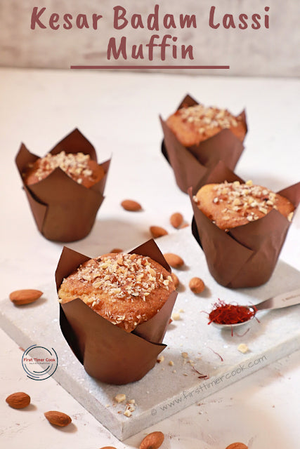 so soft and floppy egg free, butter free muffins using some left over Kesar Badam Lassi