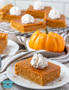 These Easy Pumpkin Pie Bars can be whipped up in minutes and are so easy to slice and serve! Perfect for Thanksgiving and the holidays!