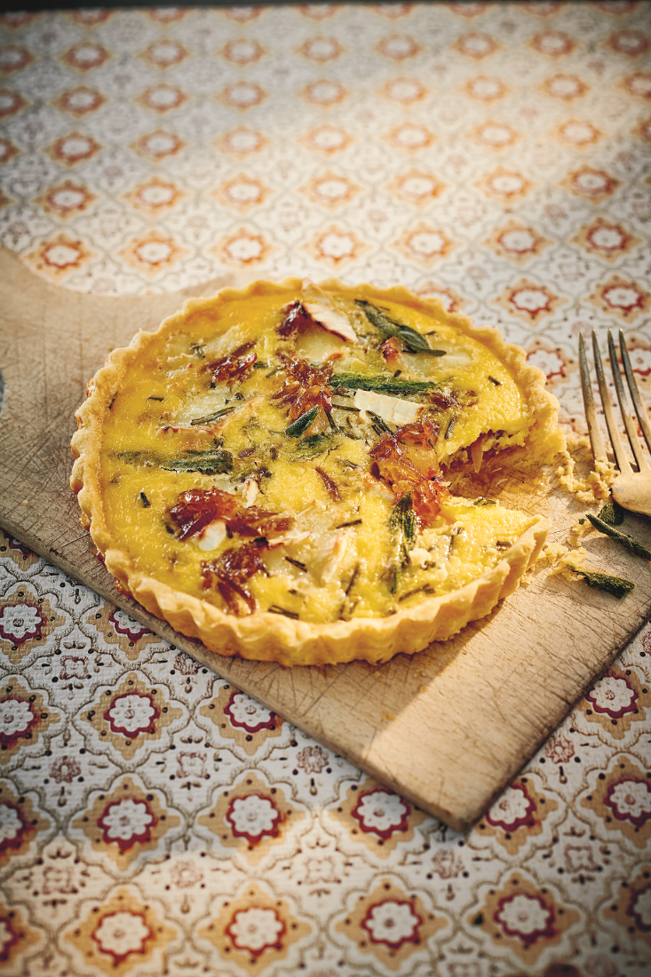 Goat Cheese Quiche Recipe with Crispy Sage, Onion Marmalade and Rosemary – by Avoca