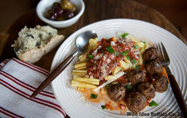 Wild Idea Buffalo Recipe of the Week – PASTA ALLA CARRETTIERA WITH ITALIAN BUFFALO MEATBALLS