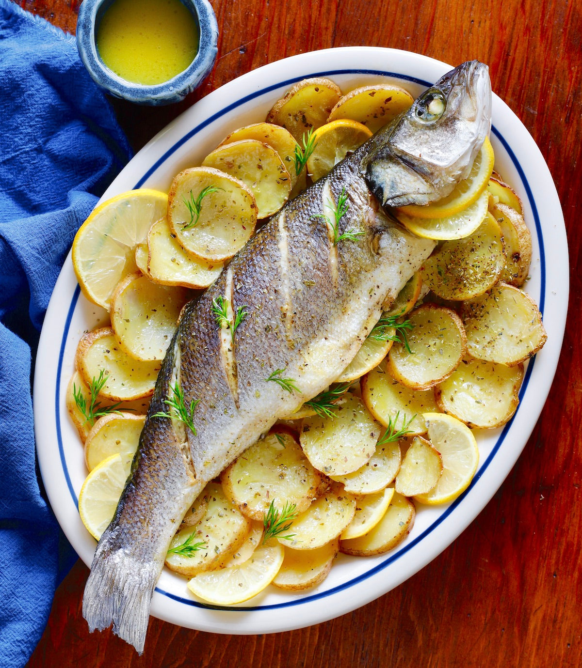 Oven-Roasted Branzino with Greek Ladolemono Sauce