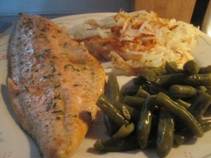 Cajun Rainbow Trout w/ Hash Browns and Green Beans