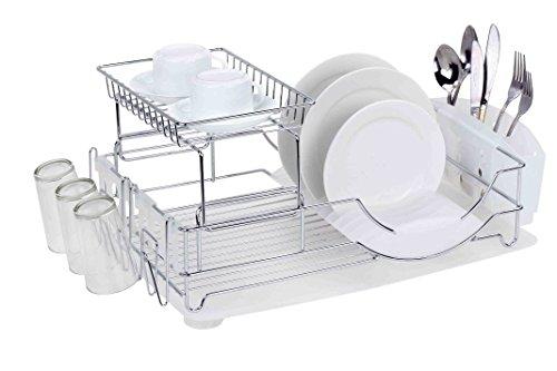 Home Basics DD30465 Deluxe 2-Tier Dish Rack and Drainer, White