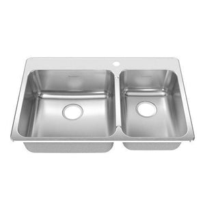 American Standard 17CR.332211.073 Prevoir 33.38-Inch Stainless Steel Single Hole Topmount Double Combination with Small Bowl on Right Kitchen Sink, Brushed Satin