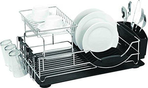Home Basics DD30466 Deluxe 2-Tier Dish Rack and Drainer, Black