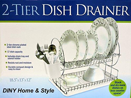 2 Tier Chrome Plated Steel Dish Drainer Space Saver White