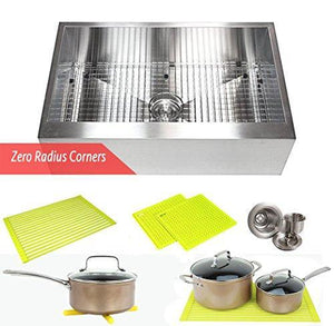 36 INCH Zero Radius Design 16 Gauge Single Bowl Stainless Steel Flat Farmhouse Apron Kitchen Sink Premium Package (36 INCH) KKR-HFS3621