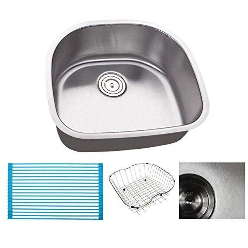 23 Inch Premium 16 Gauge Stainless Steel Undermount Single D-Bowl Kitchen Sink with FREE ACCESSORIES