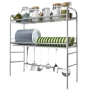 Dish Rack Over Sink Stainless Steel, 2-Tier Dish Drying Rack with Drain Board, Kitchen Shelves Free Standing Rack (5 (Size : 93cm × 28cm × 81m)