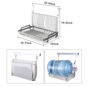 Ctystallove Foldable Stainless Steel Dish Drying Rack with Drainboard Wall Mounted Metal Mesh Storage Organizer Holder