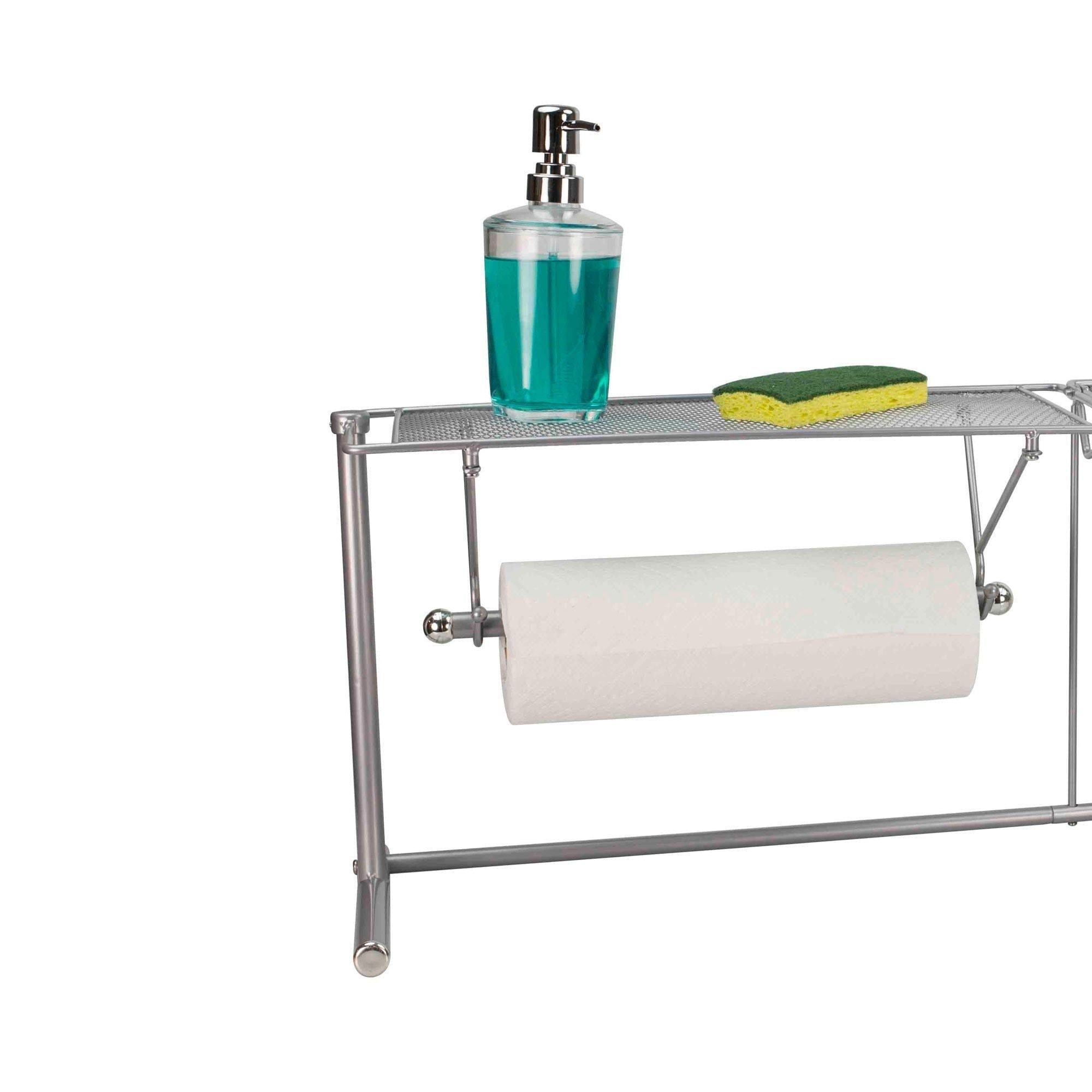 Home Basics over the Sink Stainless Steel Kitchen Station Dish Rack Paper Towel Dispenser Organizer