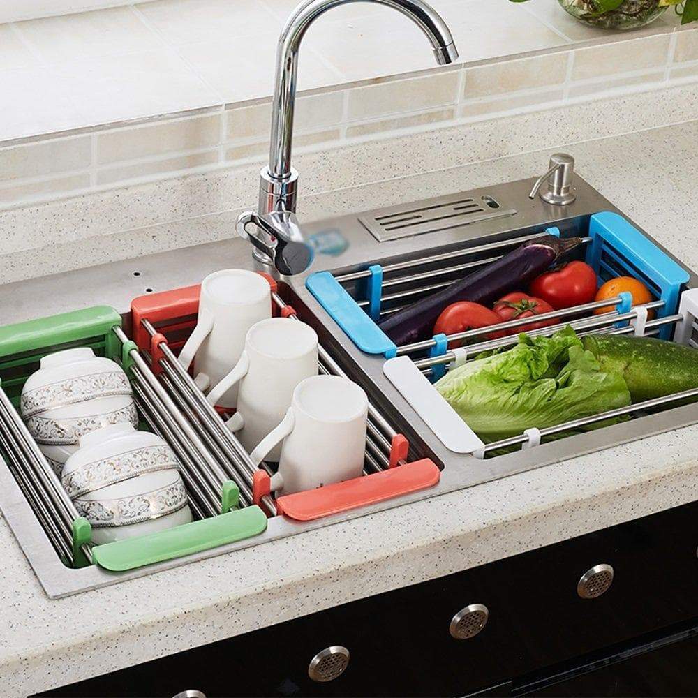 YAN JUNau Kitchen Racks Stainless Steel Retractable Sink Drain Rack Dish Rack Kitchen Supplies +++ (Color : White)