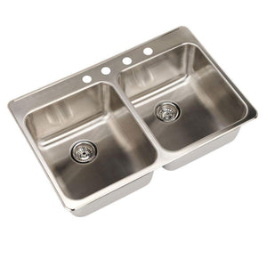 American Standard Prevoir Top Mount Brushed Stainless Steel 33.375x22x9 4-Hole Double Bowl Kitchen Sink 549782