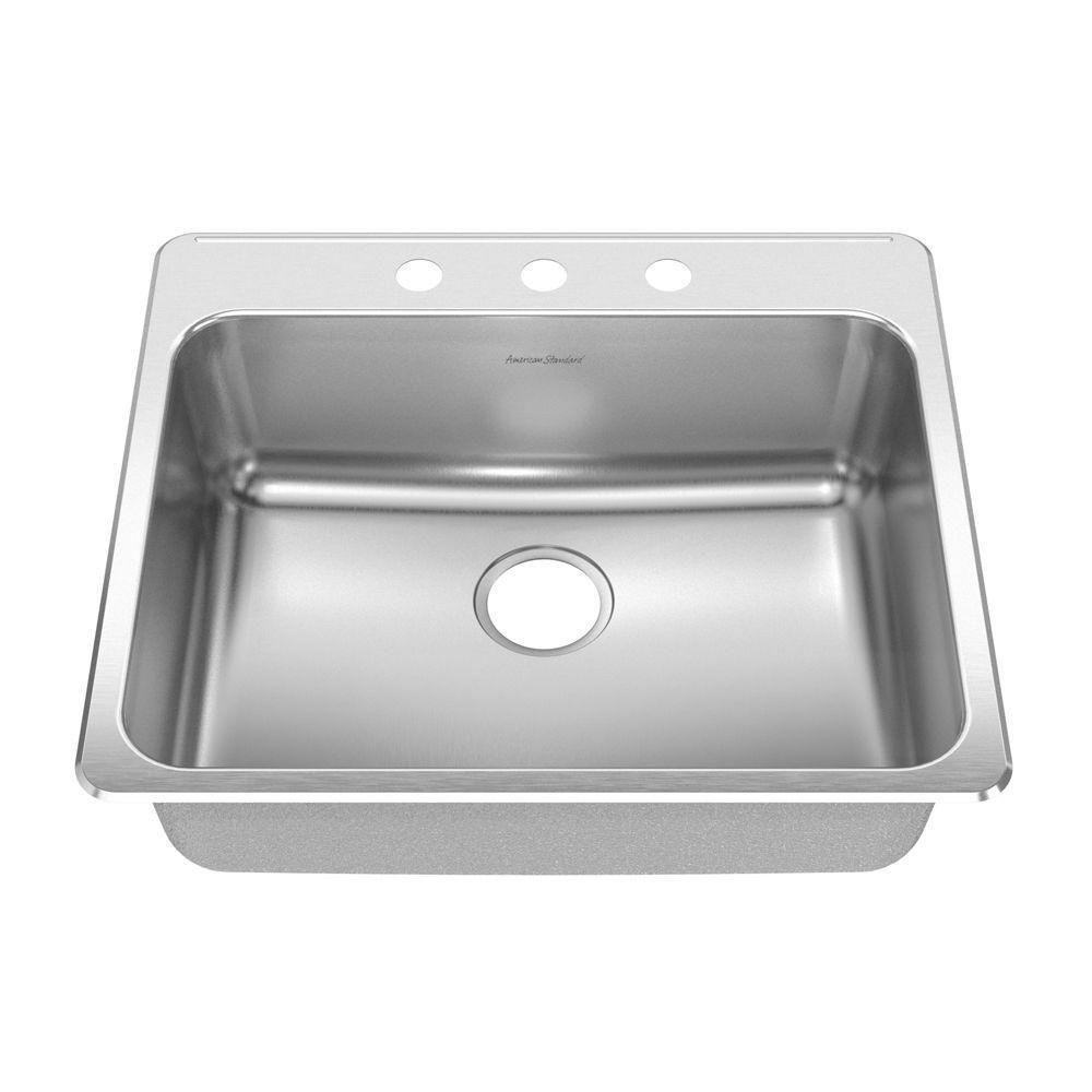 American Standard Prevoir Top Mount Stainless Steel 25.25x22x9 3-Hole Single Bowl Kitchen Sink in Brushed Stainless Steel 549784