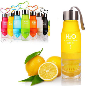 CoolKo Newest Leak Proof Portable 650ML Yellow H2O Infuser Sports Water Bottle Health Juice Fruit Squeezer Cup, Own Natural Flavored Fuit Infused Water for Healthy Drinks - Stainless Steel Bottle
