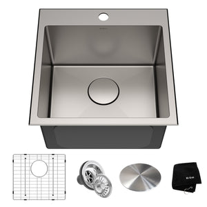 KRAUS 18" x 18" Drop-In Topmount Single Bowl Stainless Steel Bar Sink with 1 Faucet Hole-KRAUS-DirectSinks
