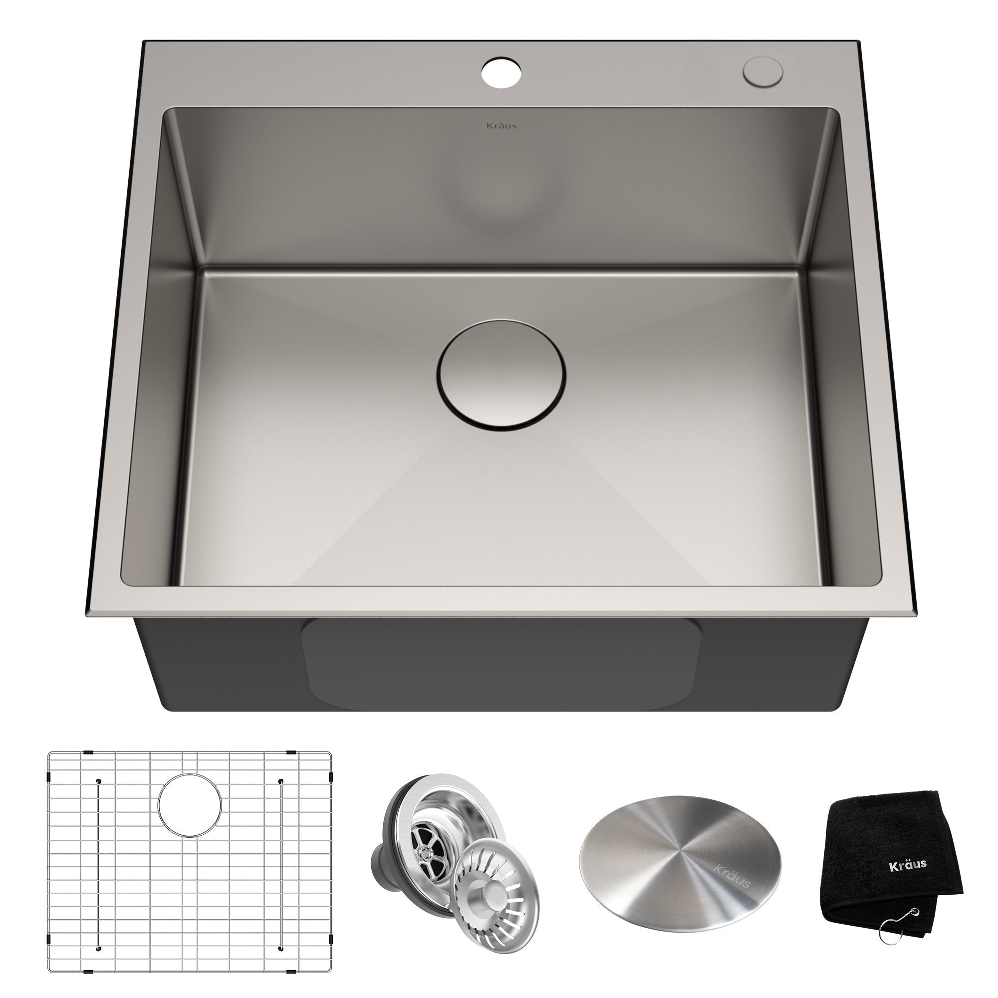 KRAUS 25 x 22 Inch Standart PRO™ Drop-In Topmount 16 Gauge Single Bowl 2-Hole Stainless Steel Kitchen Sink-KRAUS-DirectSinks