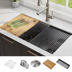 KRAUS Kore™ Workstation 33-inch Undermount 16 Gauge Double Bowl Stainless Steel Kitchen Sink with Accessories-Kitchen Sinks-DirectSinks-Fast and free shipping