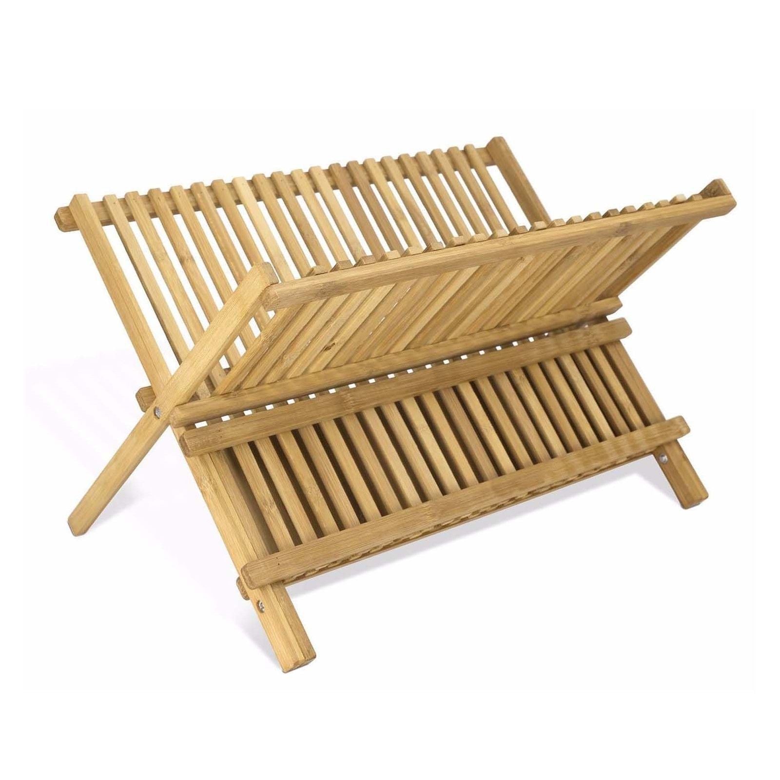 2-Tier 100% Bamboo Folding Dish Draining and Drying Rack 17 x 13 x 11 Inches